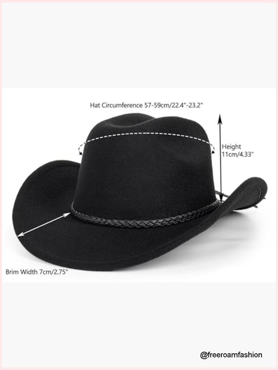 Vintage Western Cowboy Hat Wide Brim Felt Braided Rope Band Unisex main image 7